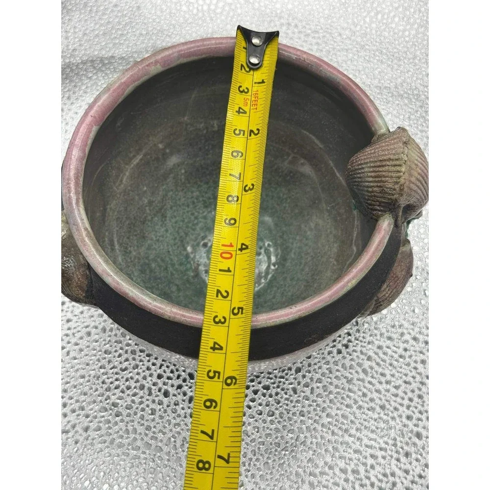 Signed Studio Pottery Bowl‎ Small Pink Purple Iridescent Shell Accents Boho